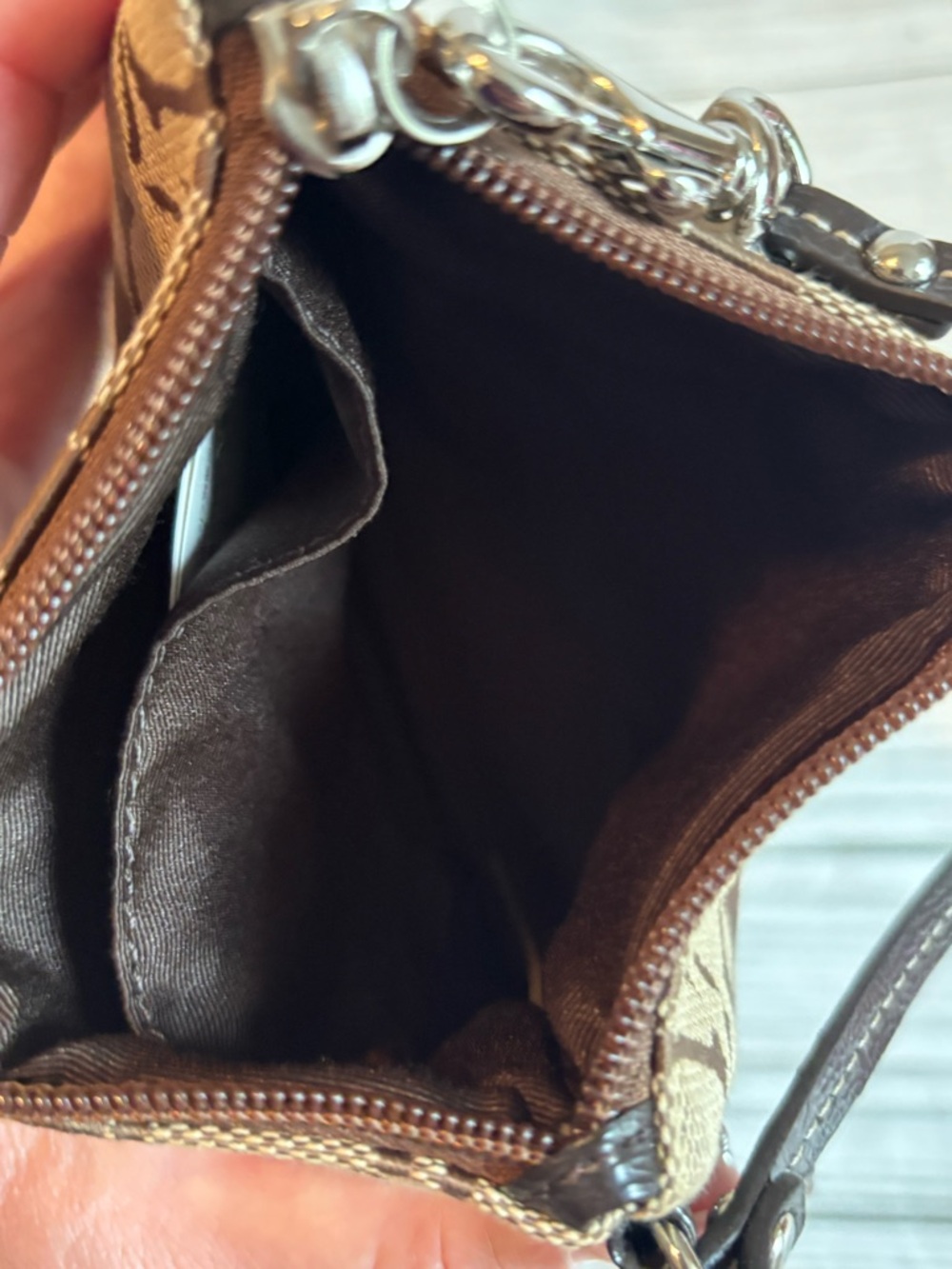 Coach Signature Canvas Wristlet in Brown/Tan - Picture 5 of 10